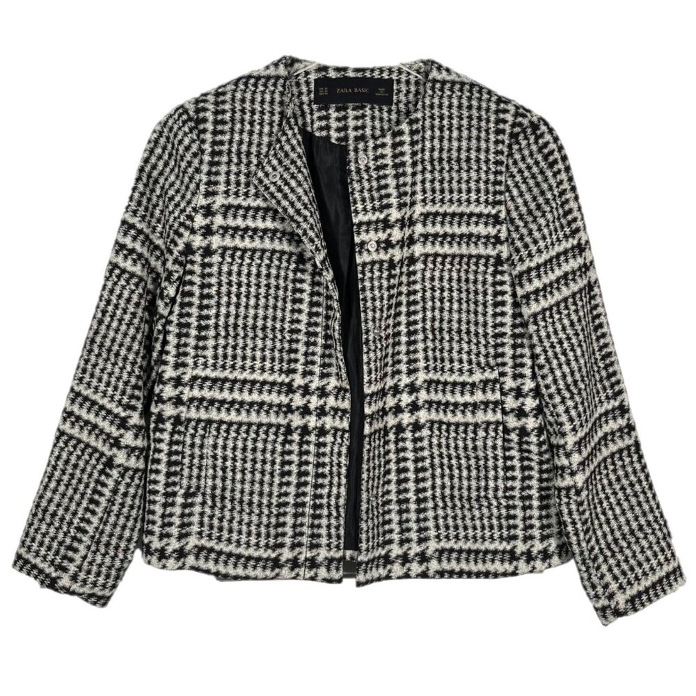 Zara Houndstooth Collarless Blazer Coat Size XS